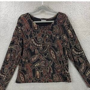 Roughrider Top Womens XL Cowgirl Western Paisley Embellished LS Stretchy VTG